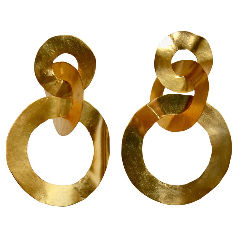 Nounzein Gilded Brass 3 Circle Earrings For Sale