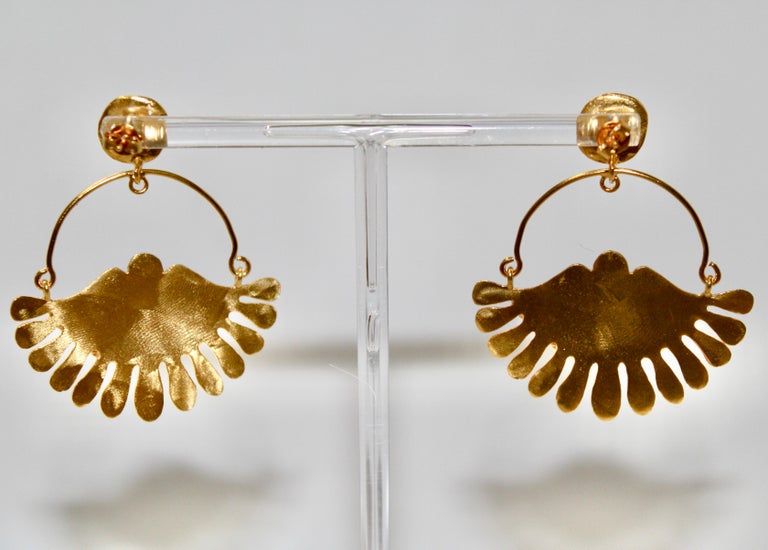 Byzantine Nounzein Gilded Brass Fan Earrings  For Sale