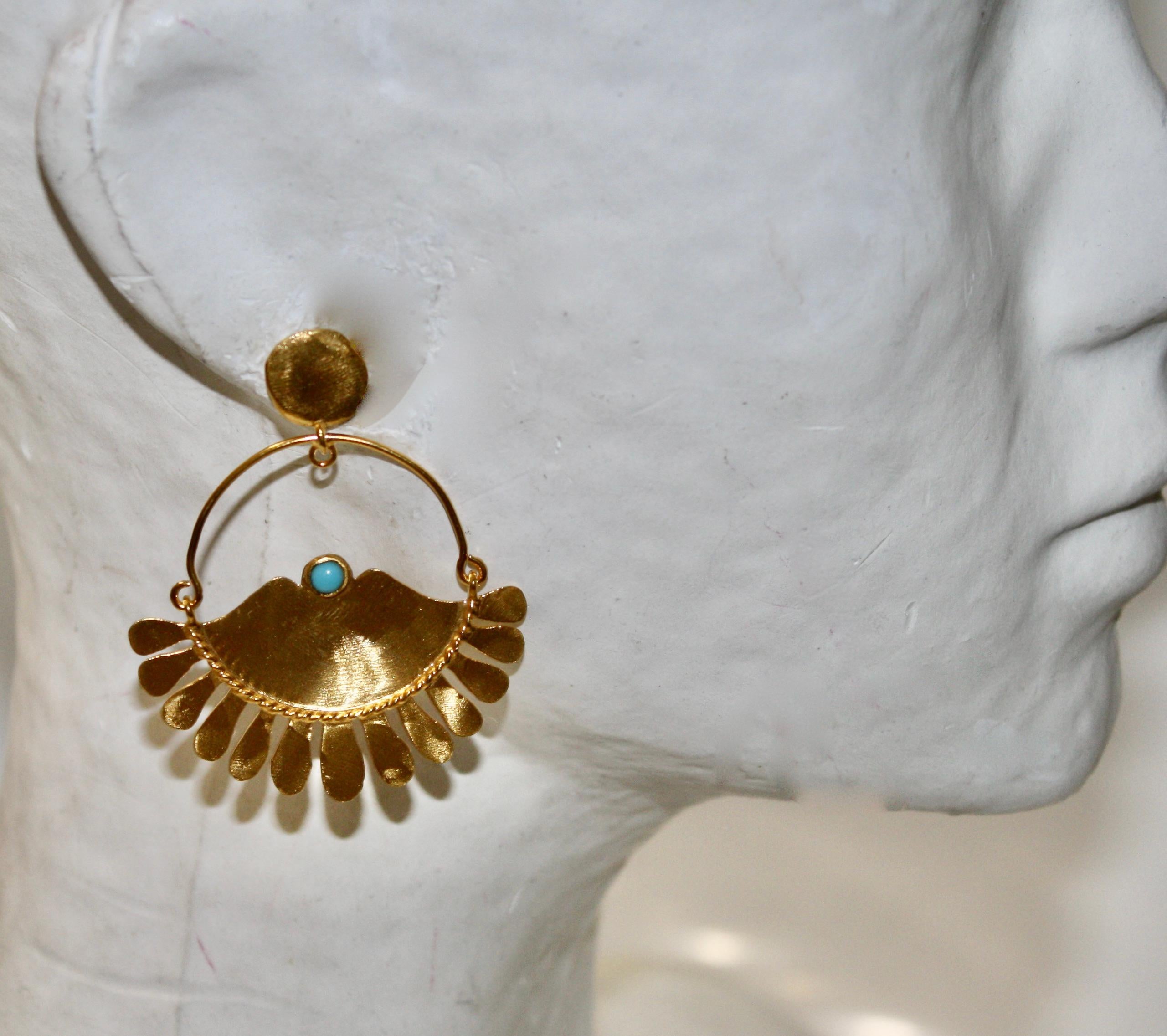 Women's or Men's Nounzein Gilded Brass Fan Earrings For Sale