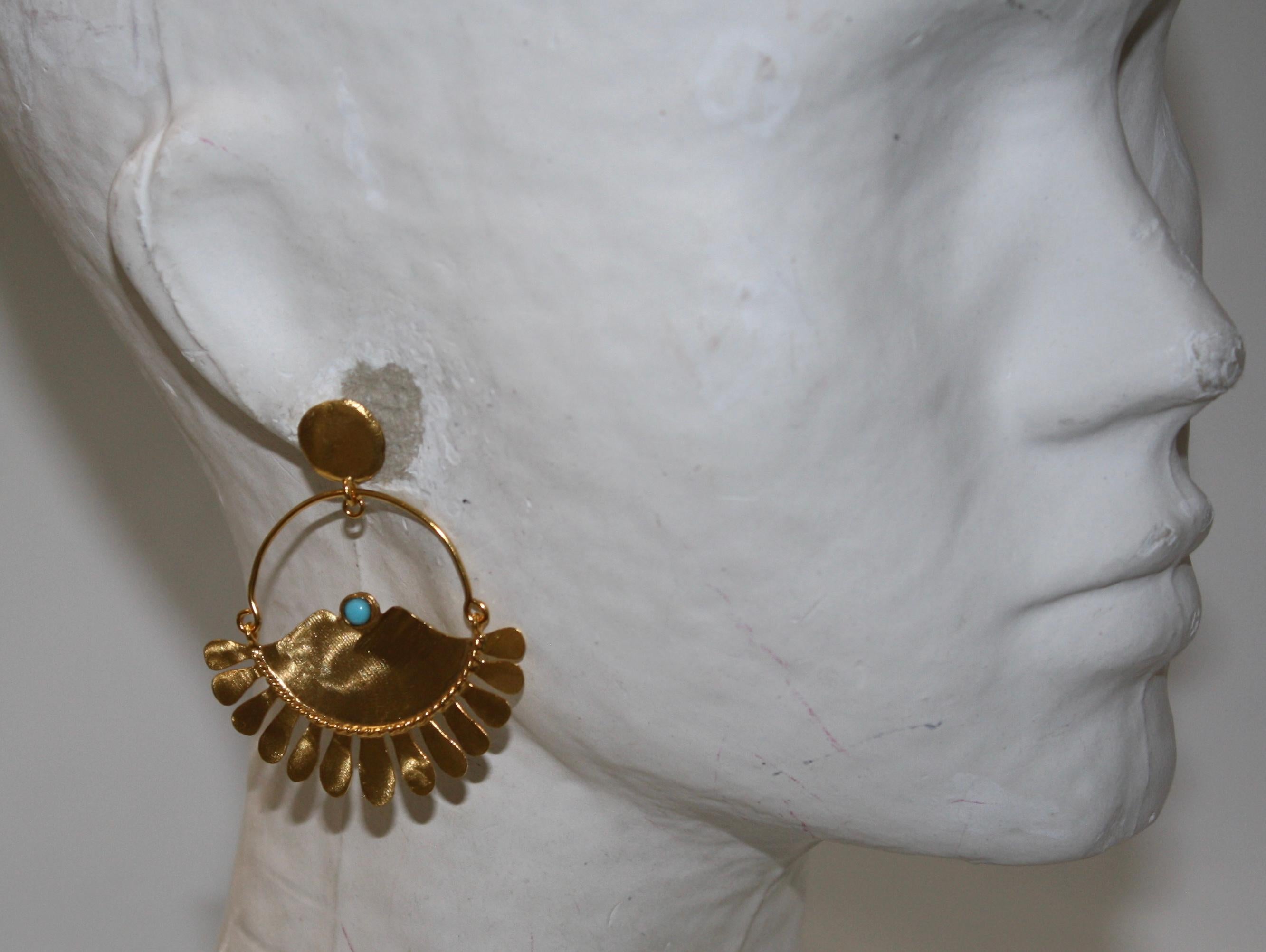 Nounzein Gilded Brass Fan Earrings For Sale 1