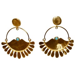 Nounzein Gilded Brass Fan Earrings 