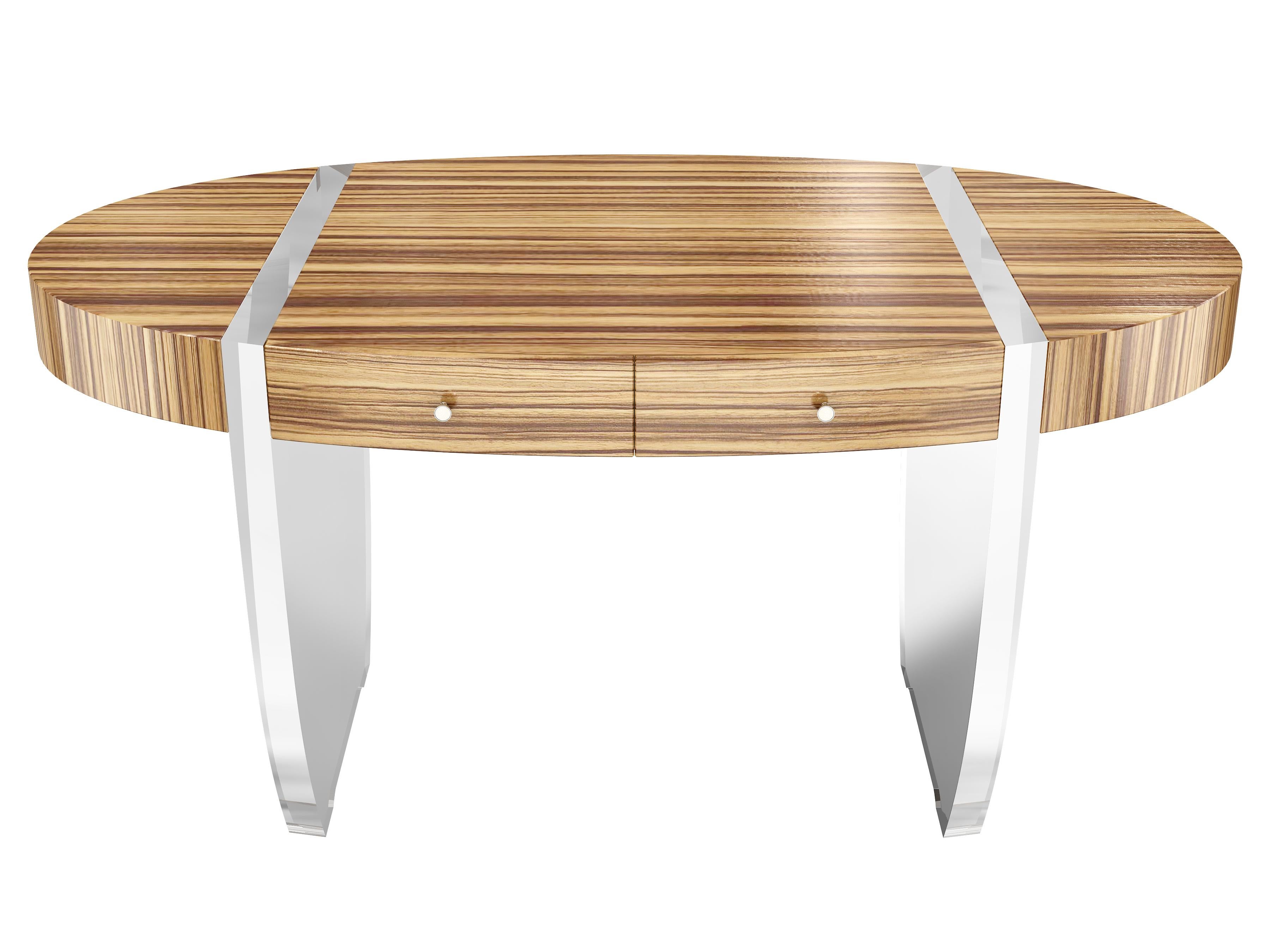 Thai Nour Desk by Jonathan Franc, a Modern Classic in Acrylic & Zebrawood For Sale