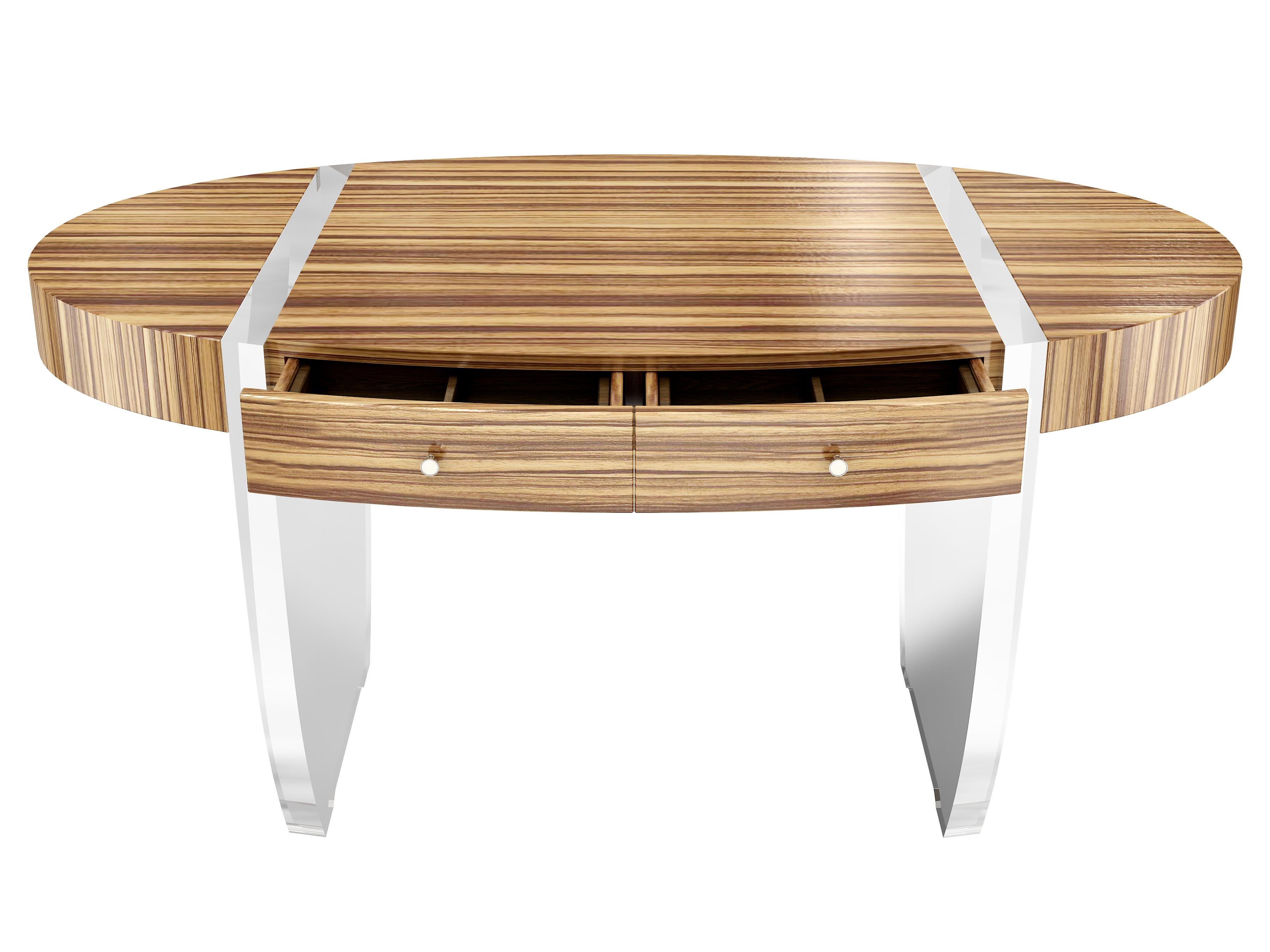 Lacquered Nour Desk by Jonathan Franc, a Modern Classic in Acrylic & Zebrawood For Sale