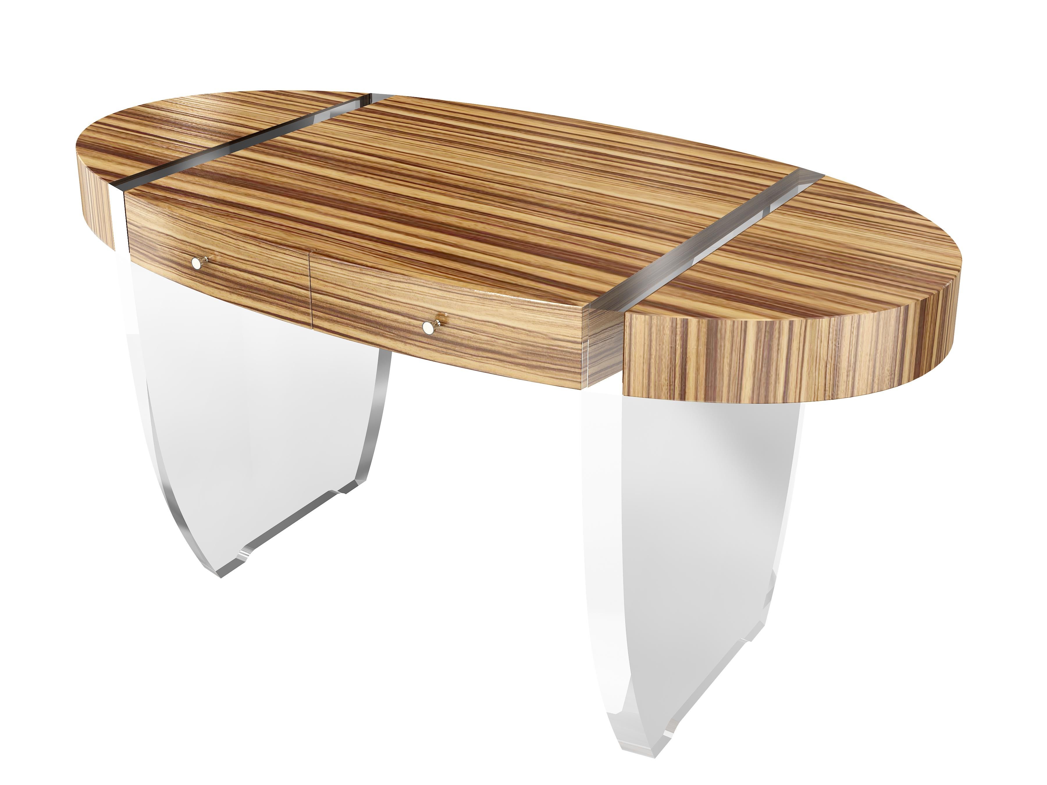 Nour Desk by Jonathan Franc, a Modern Classic in Acrylic & Zebrawood In New Condition For Sale In Las Vegas, NV