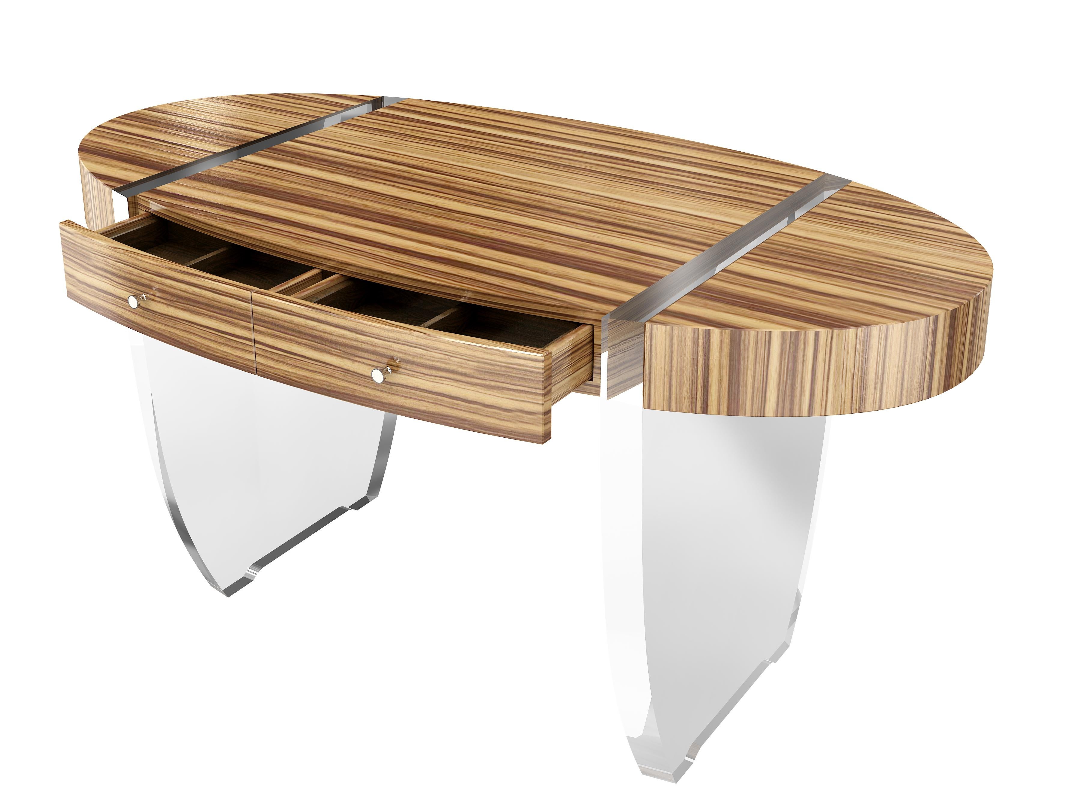 Contemporary Nour Desk by Jonathan Franc, a Modern Classic in Acrylic & Zebrawood For Sale