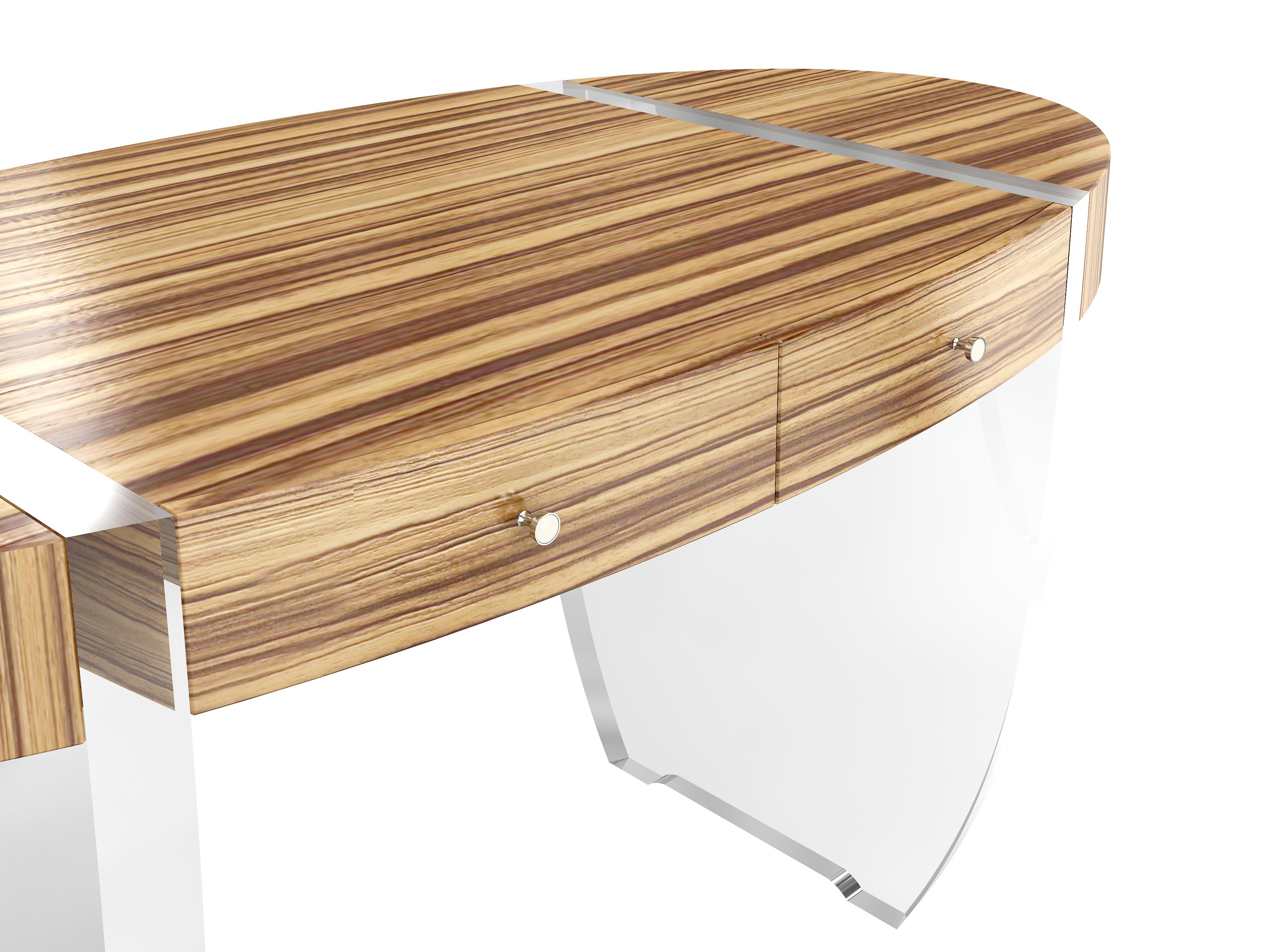 Nour Desk by Jonathan Franc, a Modern Classic in Acrylic & Zebrawood For Sale 2