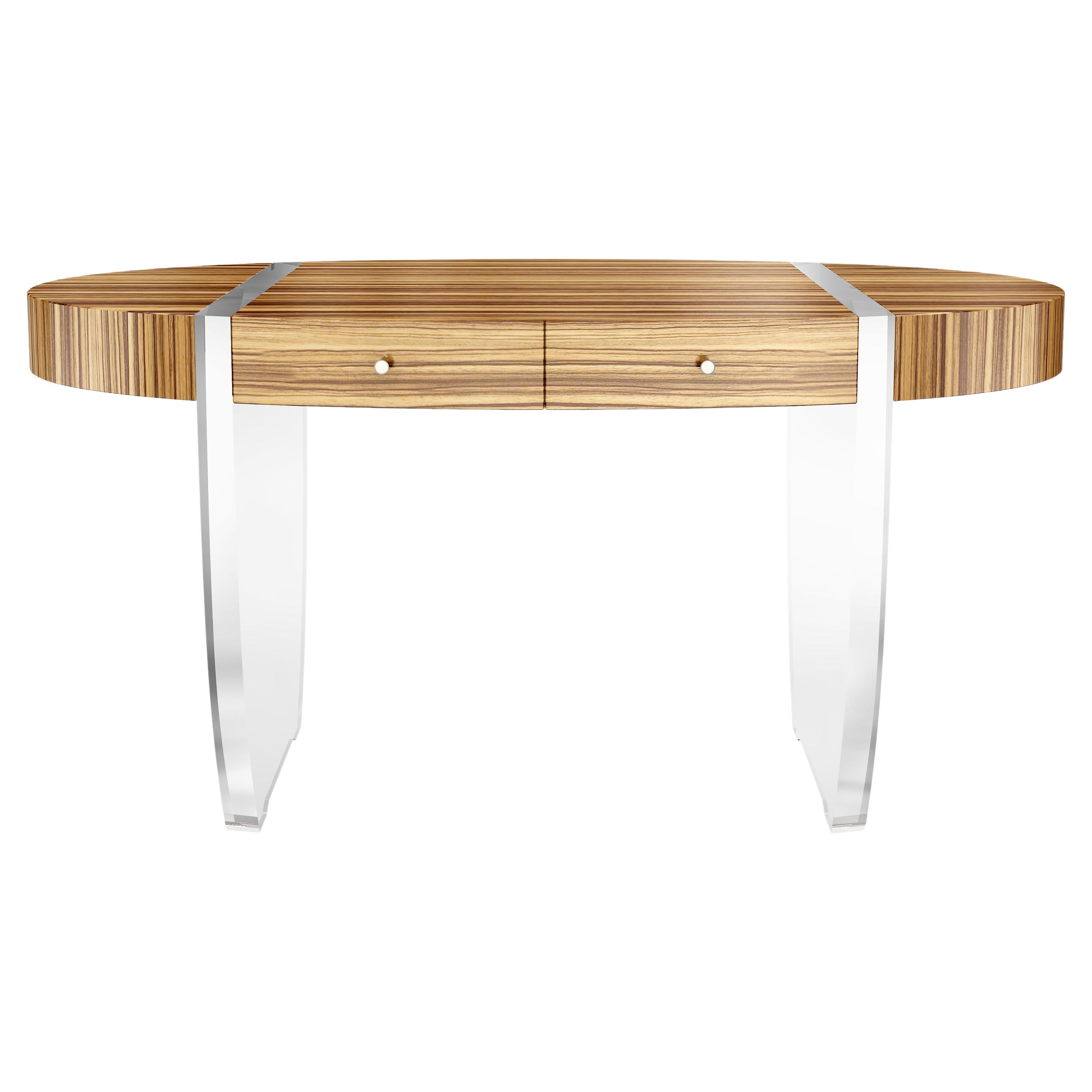 Nour Desk by Jonathan Franc, a Modern Classic in Acrylic & Zebrawood For Sale