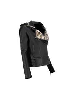 Nour Hammour Black Leather Studded Biker Jacket Size S