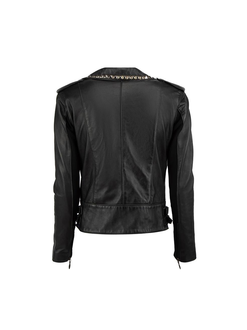 Nour Hammour Black Leather Studded Biker Jacket Size S In Good Condition For Sale In London, GB