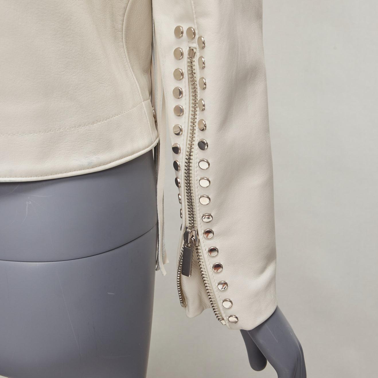 NOUS HAMMOUR veste motard western crème à franges et clous argentés FR34 XS en vente 5