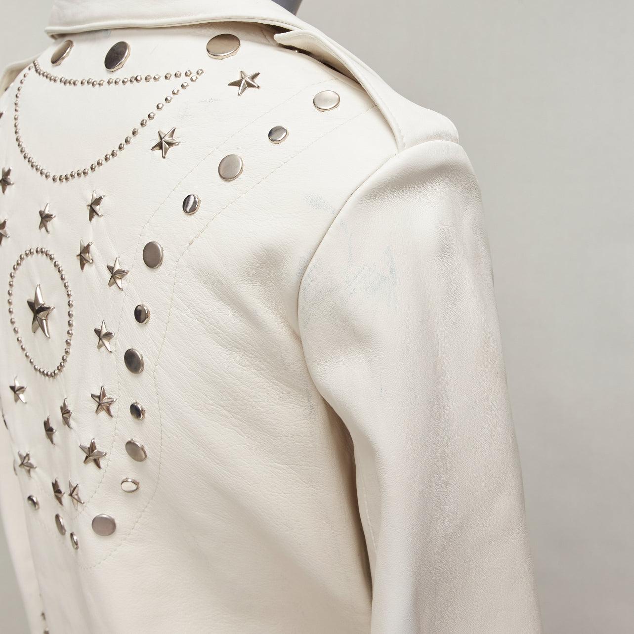 NOUS HAMMOUR veste motard western crème à franges et clous argentés FR34 XS en vente 4