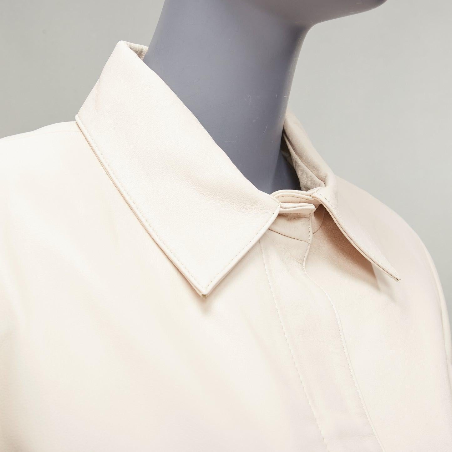 NOUR HAMMOUR cream lambskin minimal dual pocket cropped zip jacket IT36 XXS For Sale 4
