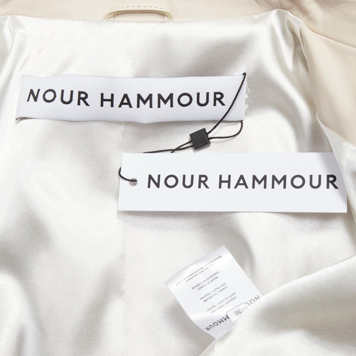 NOUR HAMMOUR cream lambskin minimal dual pocket cropped zip jacket IT36 XXS For Sale 5