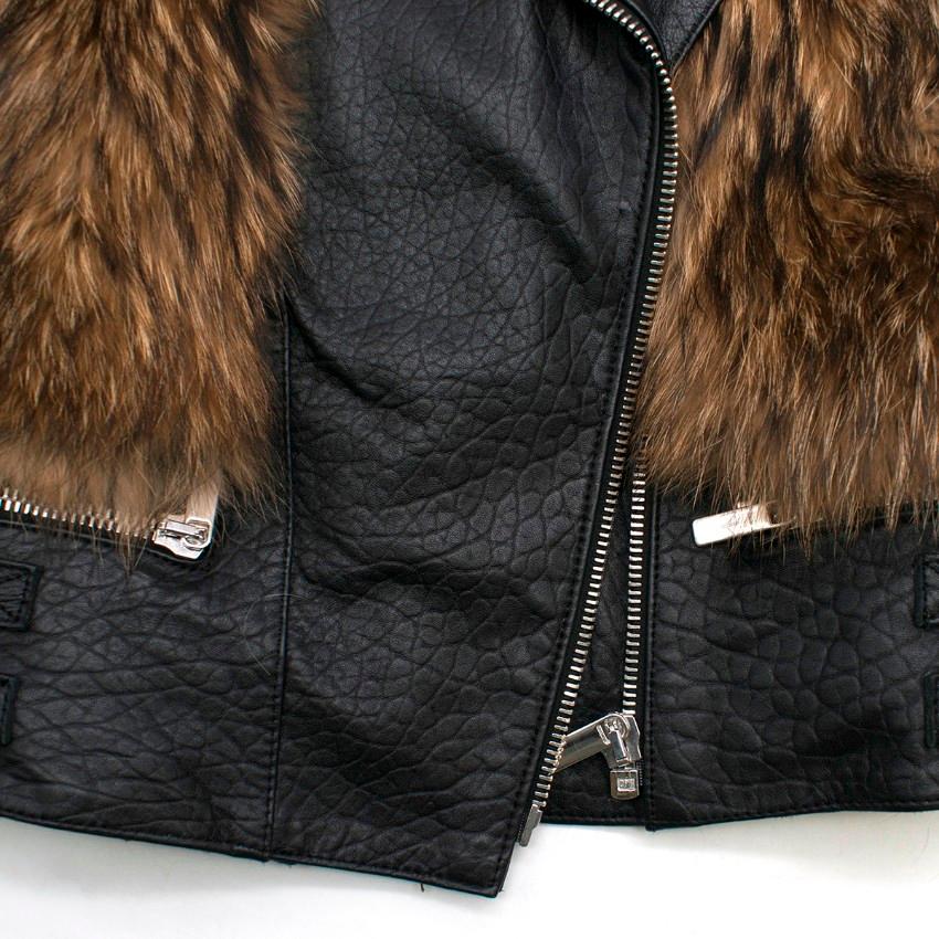 Women's Nour Hammour Flashing Lights Fur-Trimmed Leather Jacket SIZE FR38/ US6