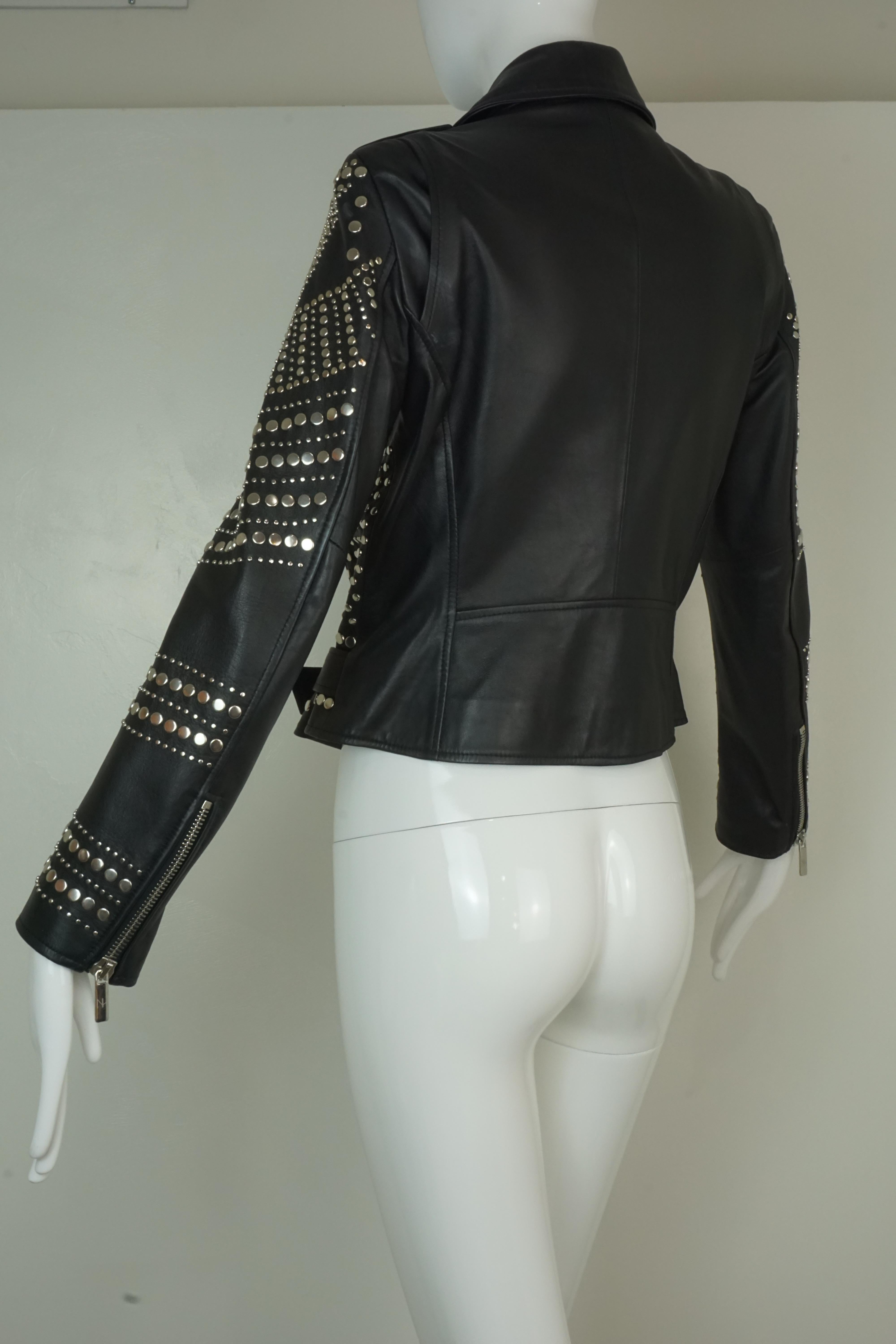 Nour Hammour Paris Studded Black Leather Motorcycle Jacket 12