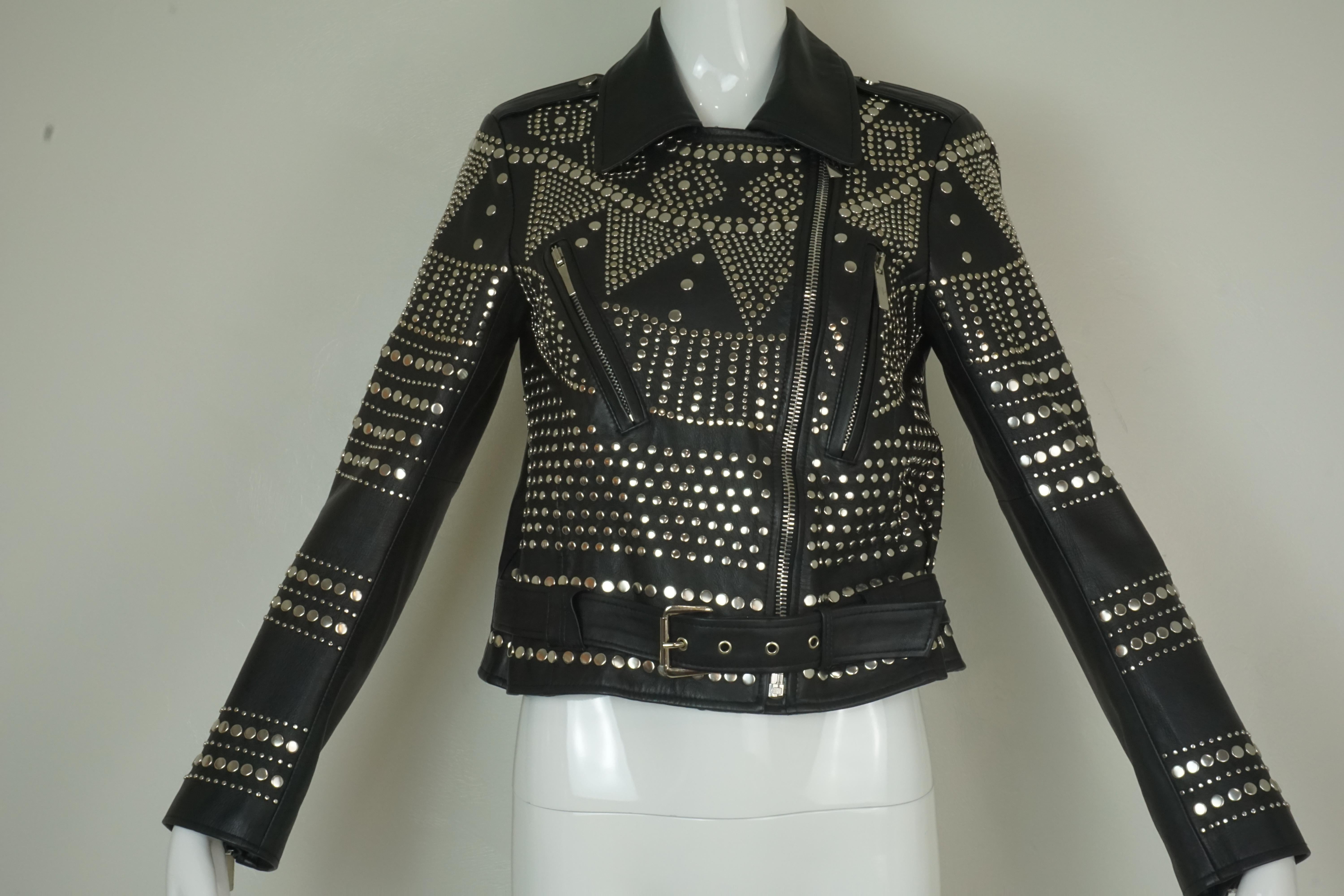 Women's or Men's Nour Hammour Paris Studded Black Leather Motorcycle Jacket