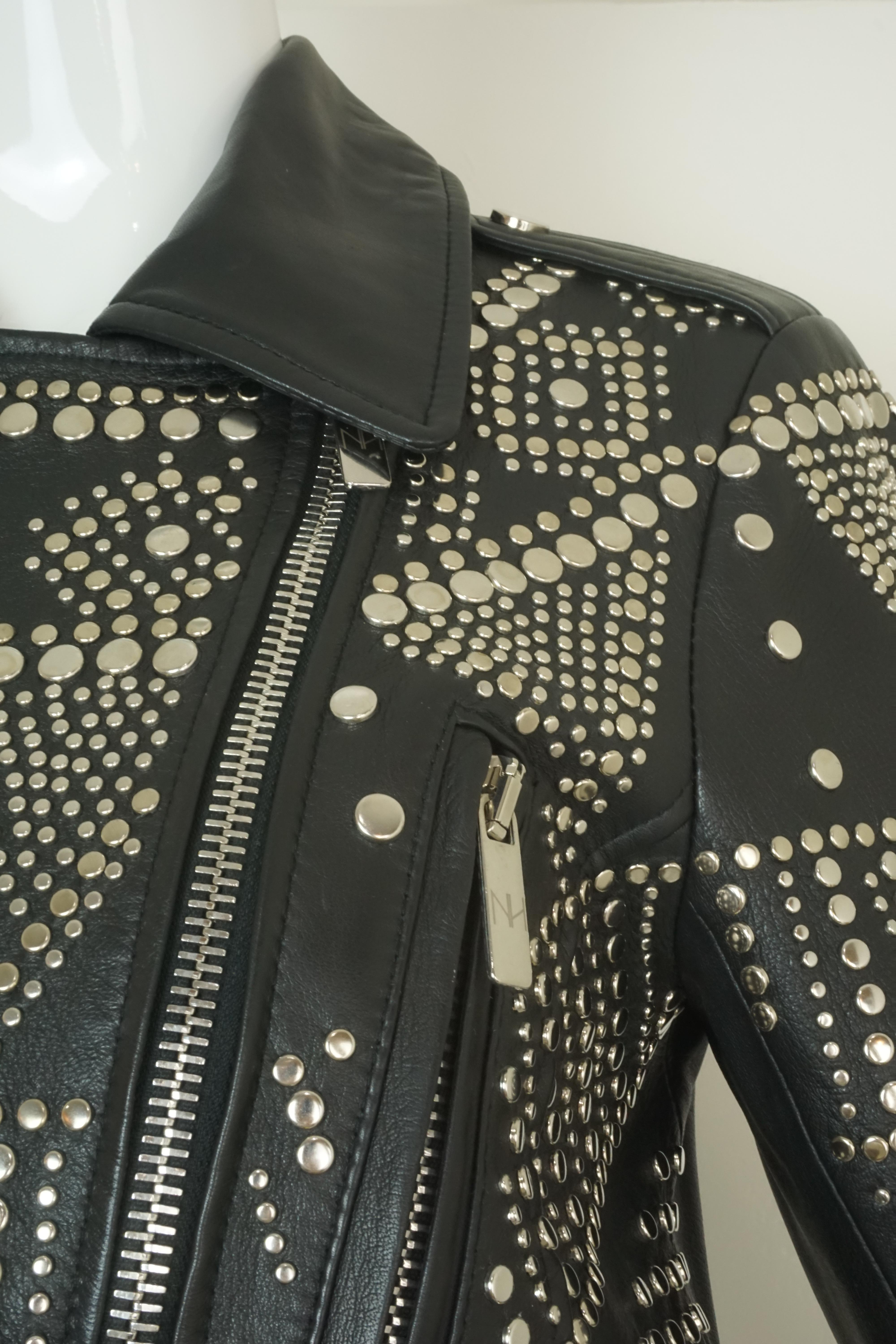 Nour Hammour Paris Studded Black Leather Motorcycle Jacket 2