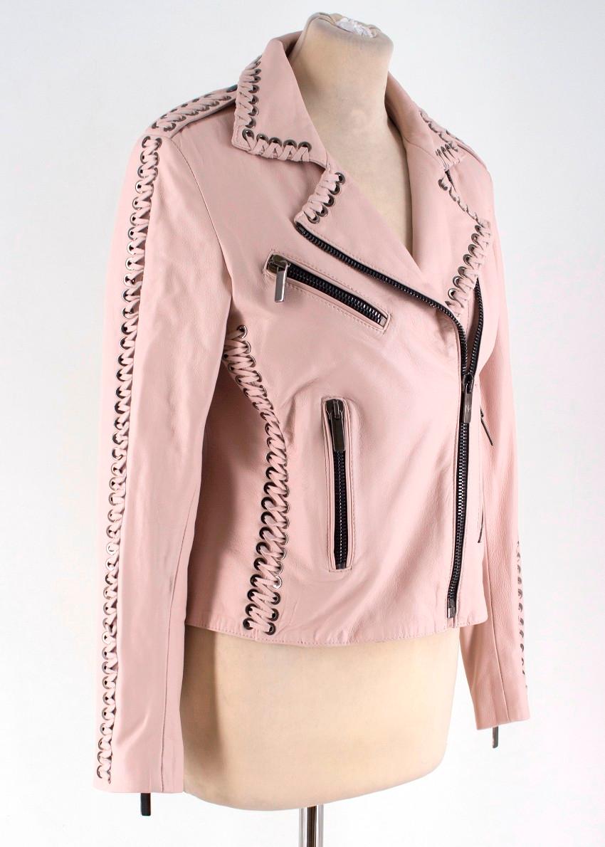 Nour Hammour Vinyl Whip Stitch Leather Moto Jacket - Size US 4 For Sale at  1stDibs