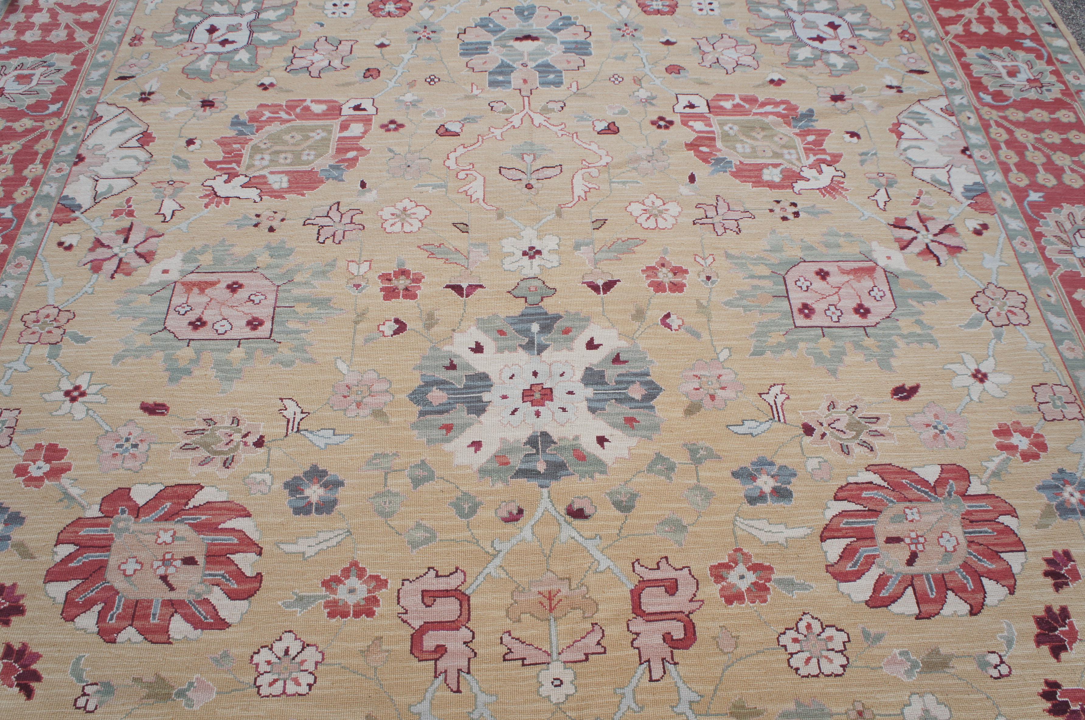 20th Century Nourison Nourmak Collection S169 Gold Wool Floral Area Rug Carpet