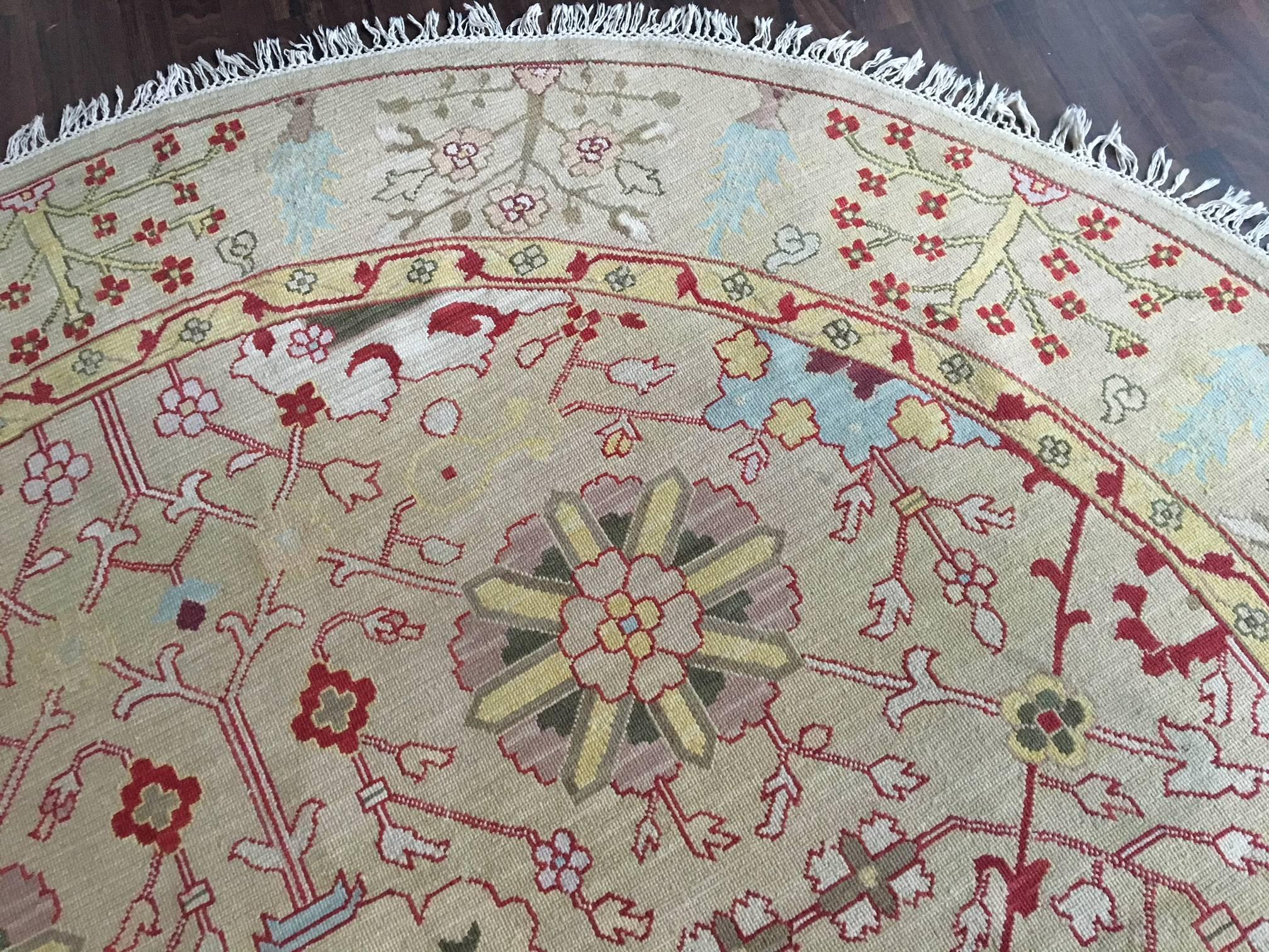 Large 8-foot round rug by Nourmak is 100% wool and handmade. Excellent condition with no stains or odors.

As always, all reasonable offers will be considered.