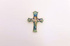 Nouveau Art Angle Cross 18 Karat Yellow Gold Mini Enamel Art Champagne Sapphires