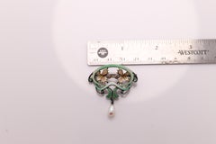 Nouveau Art Enamel Brooch Pin Necklace Silver and 18 Karat Gold Vintage Brooch