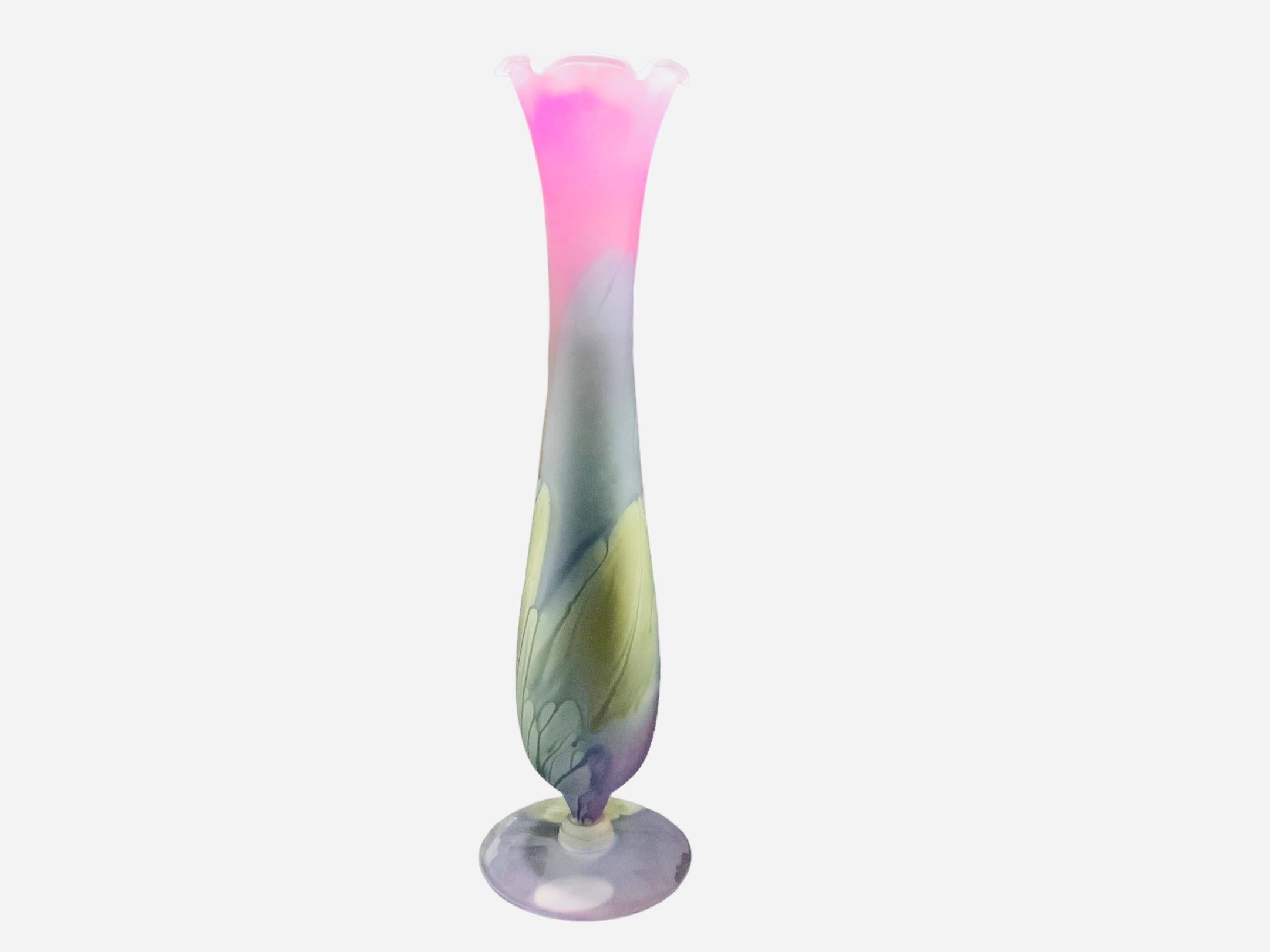 Hand-Crafted Nouveau Art Rueven Glass Bud Vase For Sale