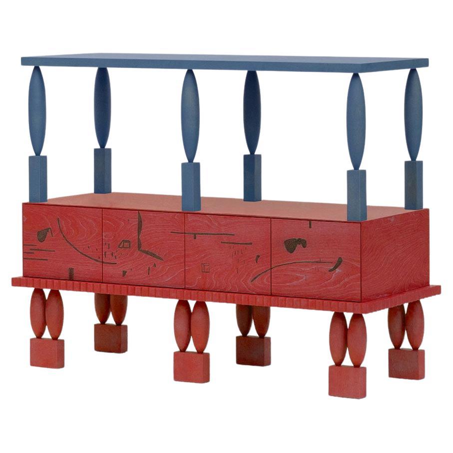 Collection Nouveau / Cabinet CI4SI2 Fabriqué à partir de bois de bouleau teinté bleu et rouge en vente