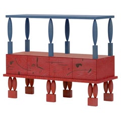 Collection Nouveau / Cabinet CI4SI2 Fabriqué à partir de bois de bouleau teinté bleu et rouge