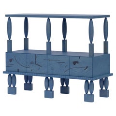 Collection Nouveau / Meuble de rangement CI4SI2 en bois de bouleau teinté bleu
