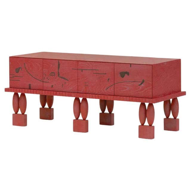 Nouveau Collection / LCI4 Commode from Stained Birch Wood in Blue For ...