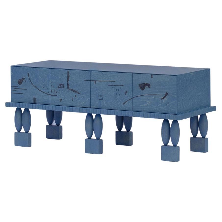 Nouveau Collection / LCI4 Commode from Stained Birch Wood in Blue For Sale