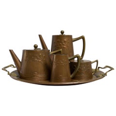 Nouveau / Arts and Crafts Kupferset für Kaffee