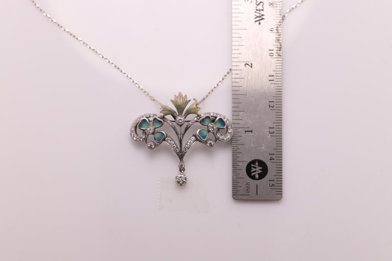 Art Nouveau Enamel and Diamond Necklace Brooch 18 Karat Gold Flower ...