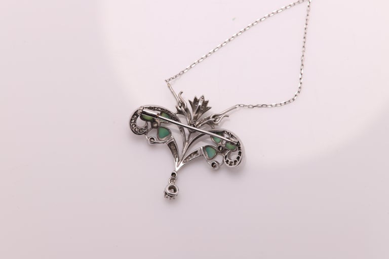 Art Nouveau Enamel and Diamond Necklace Brooch 18 Karat Gold Flower ...