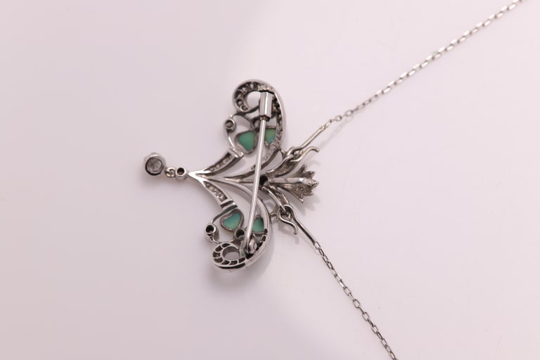 Art Nouveau Enamel and Diamond Necklace Brooch 18 Karat Gold Flower ...