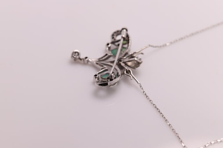 Art Nouveau Enamel and Diamond Necklace Brooch 18 Karat Gold Flower ...