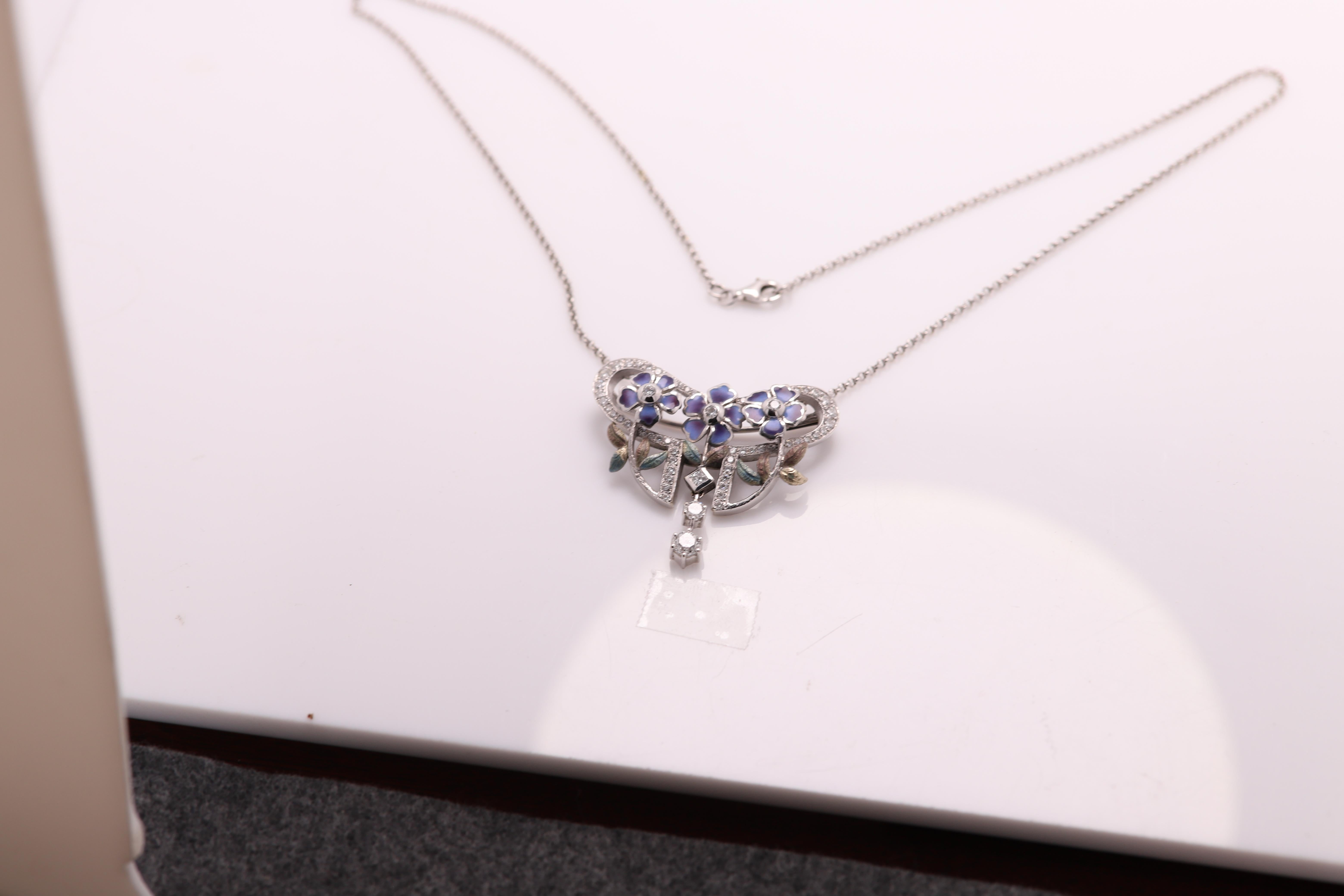 Nouveau Enamel and Diamond Necklace Brooch 18 Karat Gold Flower Style ...