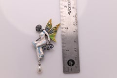 Nouveau 1910 Enamel Brooch Necklace Silver and 18 Karat Gold Fairy Lady Style