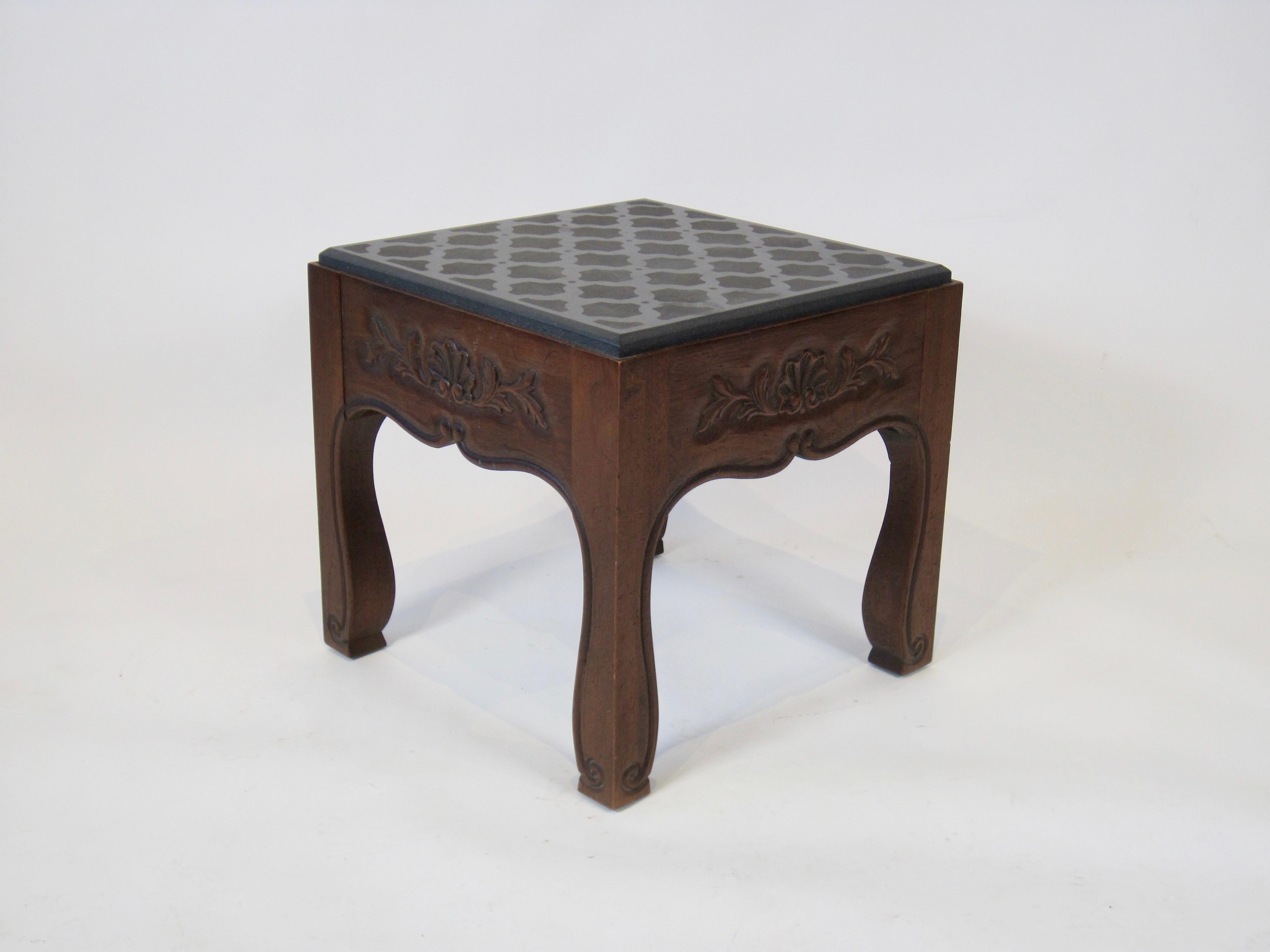 American Nouveau Inspired Drexel Side Table with Stone Top