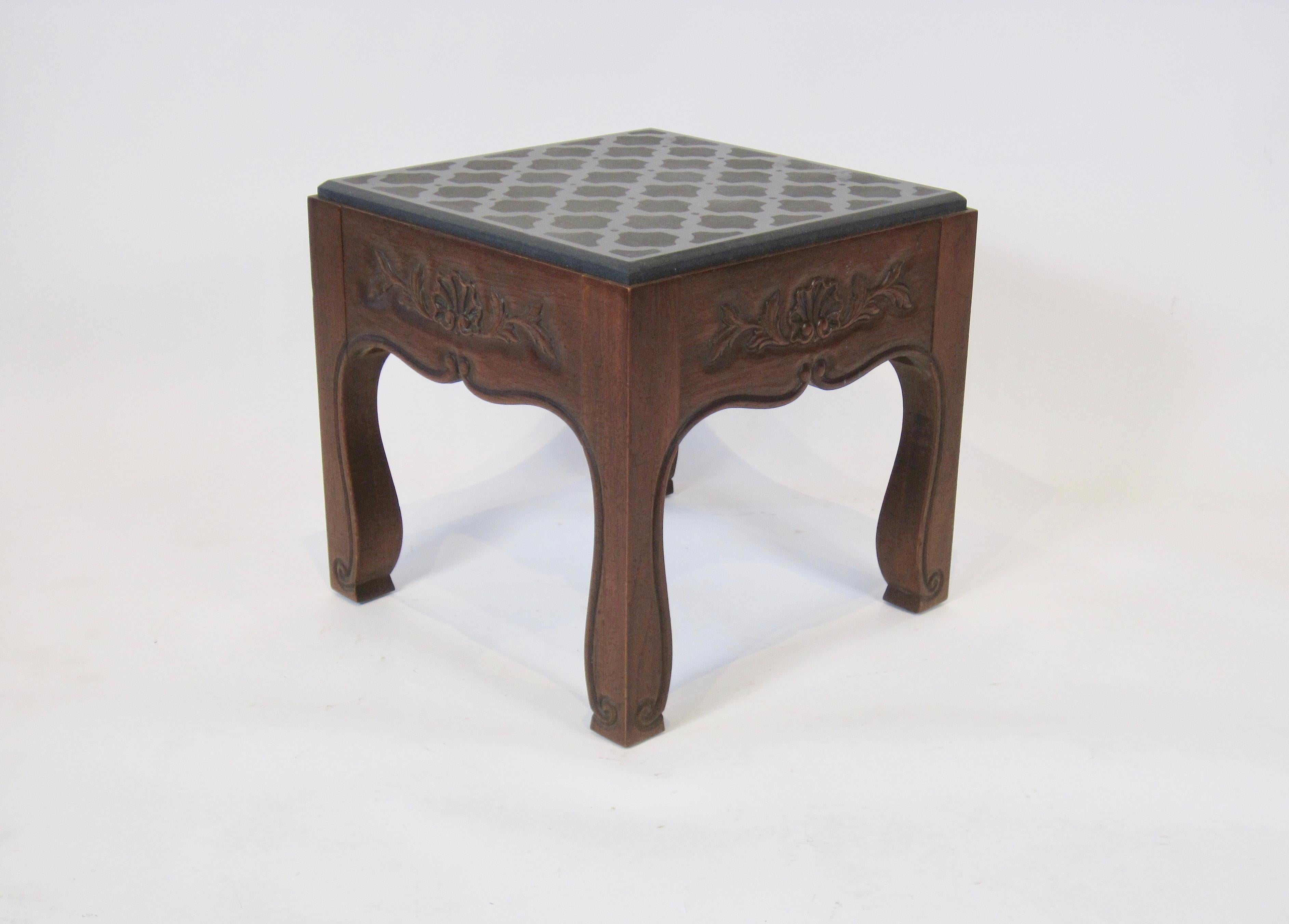 Nouveau Inspired Drexel Side Table with Stone Top In Good Condition In Ferndale, MI