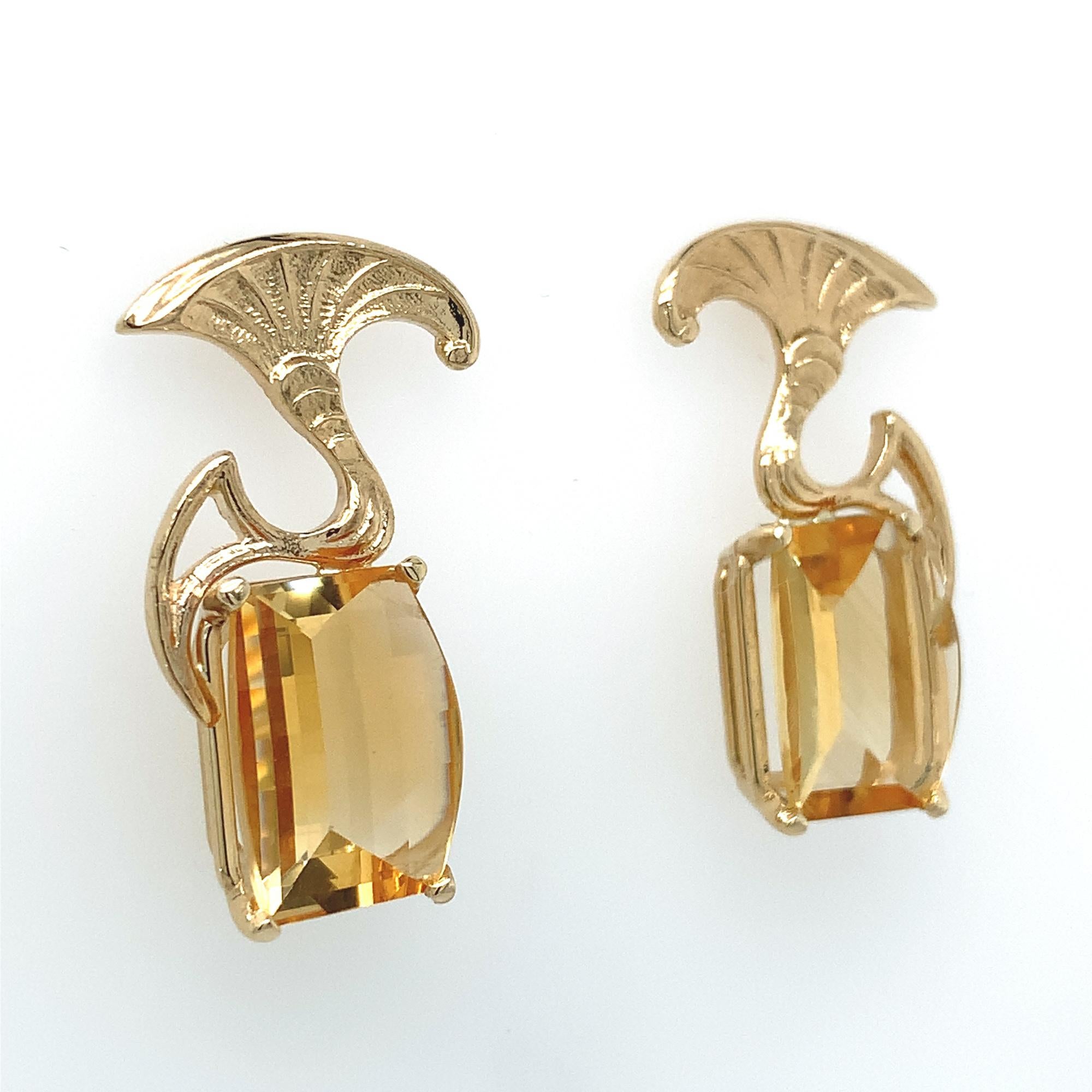 Art Nouveau Nouveau Style 14K 9.06ct Citrine Earrings For Sale