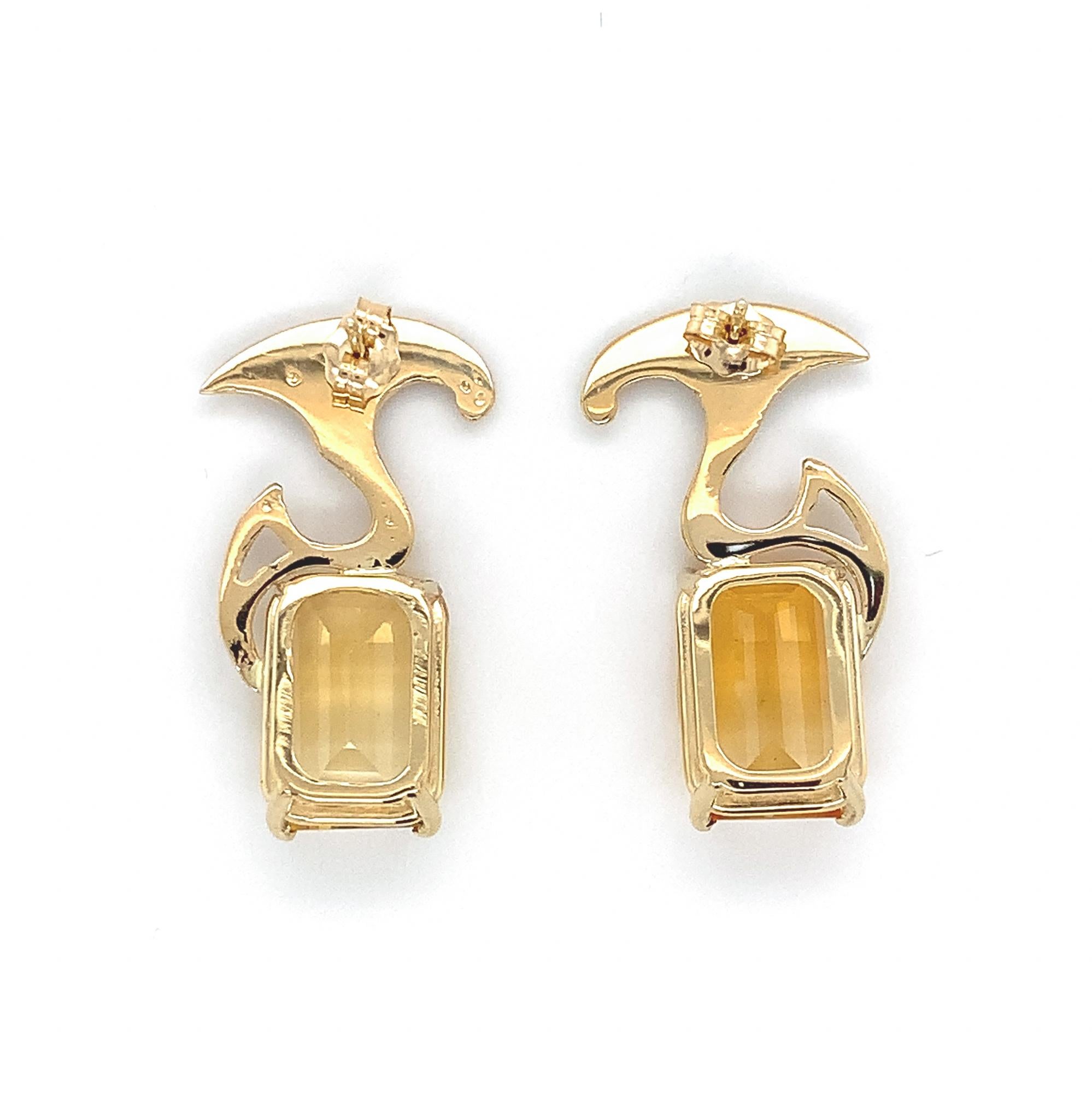 Mixed Cut Nouveau Style 14K 9.06ct Citrine Earrings For Sale