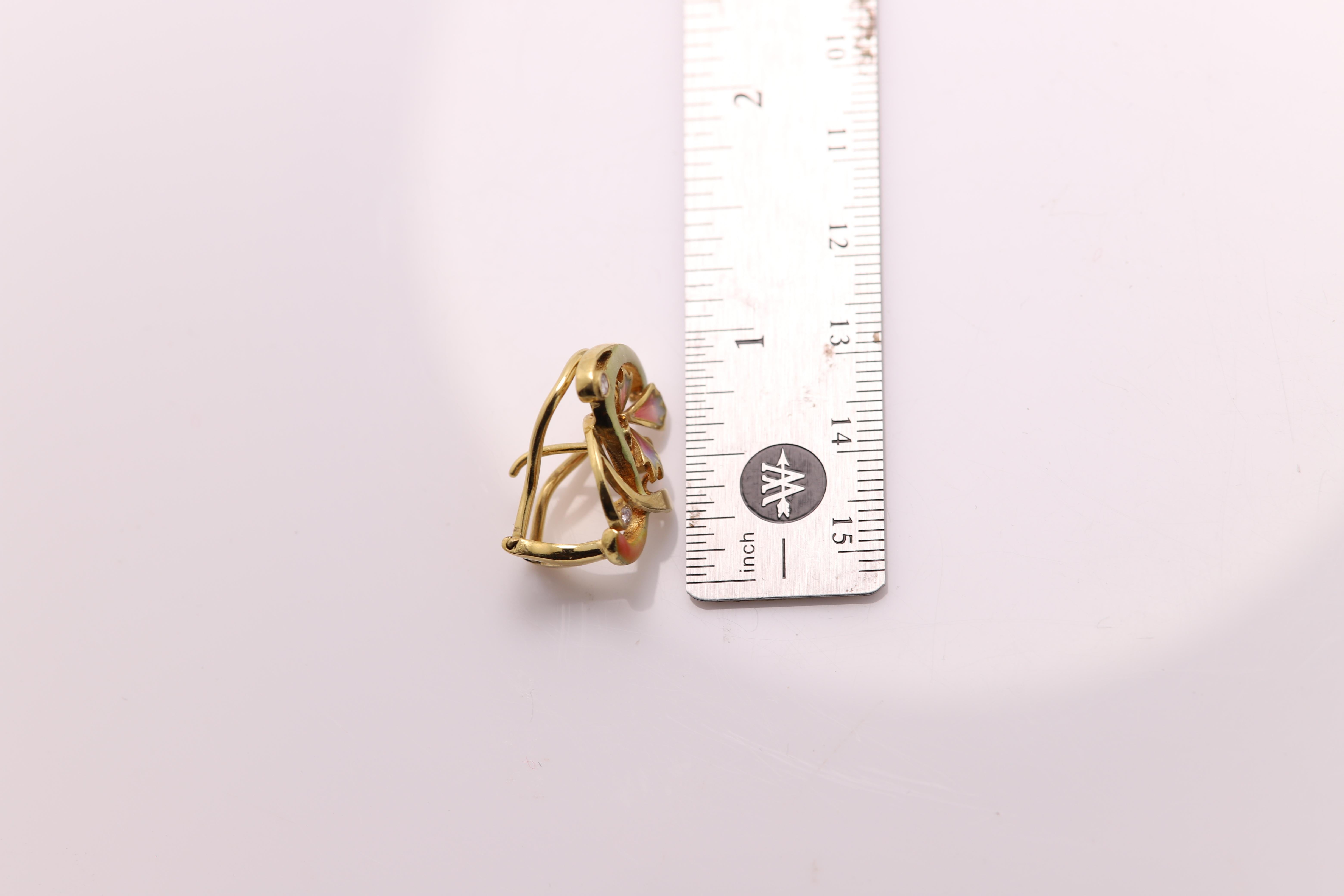 Jugendstil-Emaille-Ohrringe aus 18 Karat Gelbgold und Diamanten (Art nouveau) im Angebot