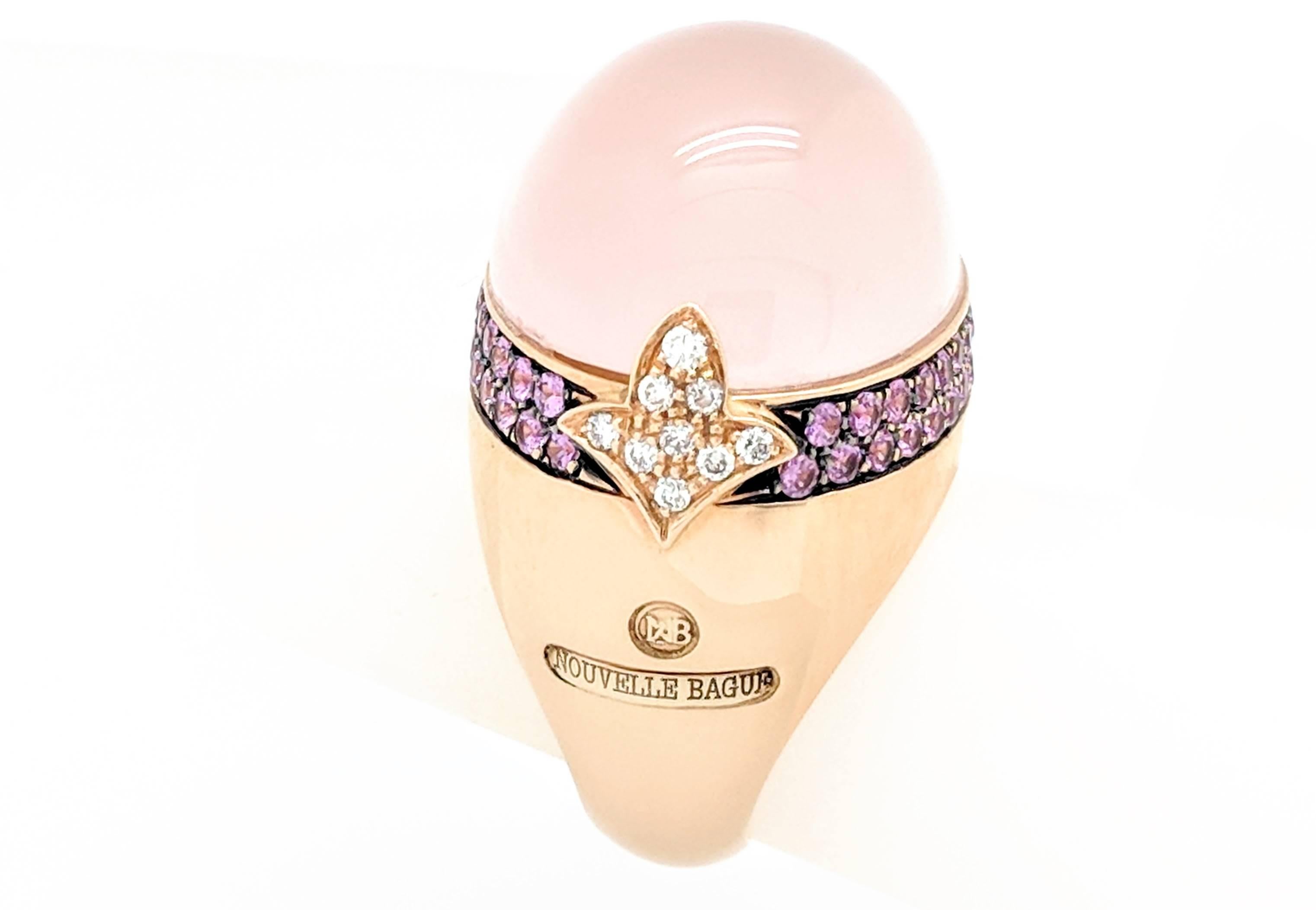 Nouvelle Bague 18 Karat Gold Cabochon Coral Pink Sapphires and Diamond Dome Ring 1