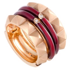 Nouvelle Bague 18 Karat Gold Diamond and Burgundy Enamel 2 Band Ring Set