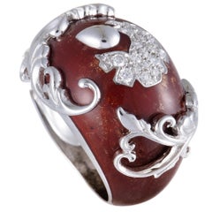 Nouvelle Bague 18 Karat Gold Diamond Pave and Sienna Enamel Flower Bombe Ring
