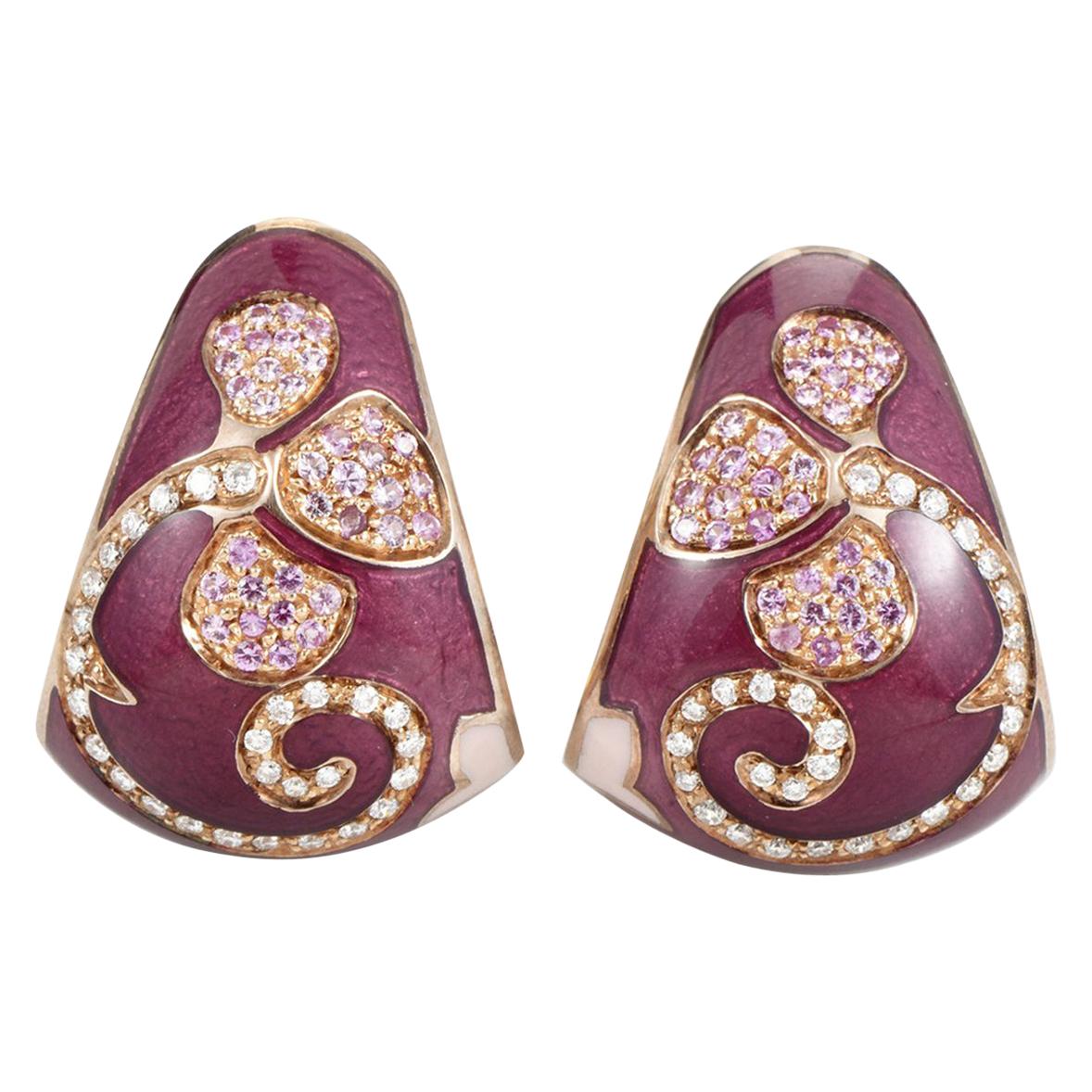 Nouvelle Bague 18 Karat Gold Enamel Sapphire and Diamond Earrings
