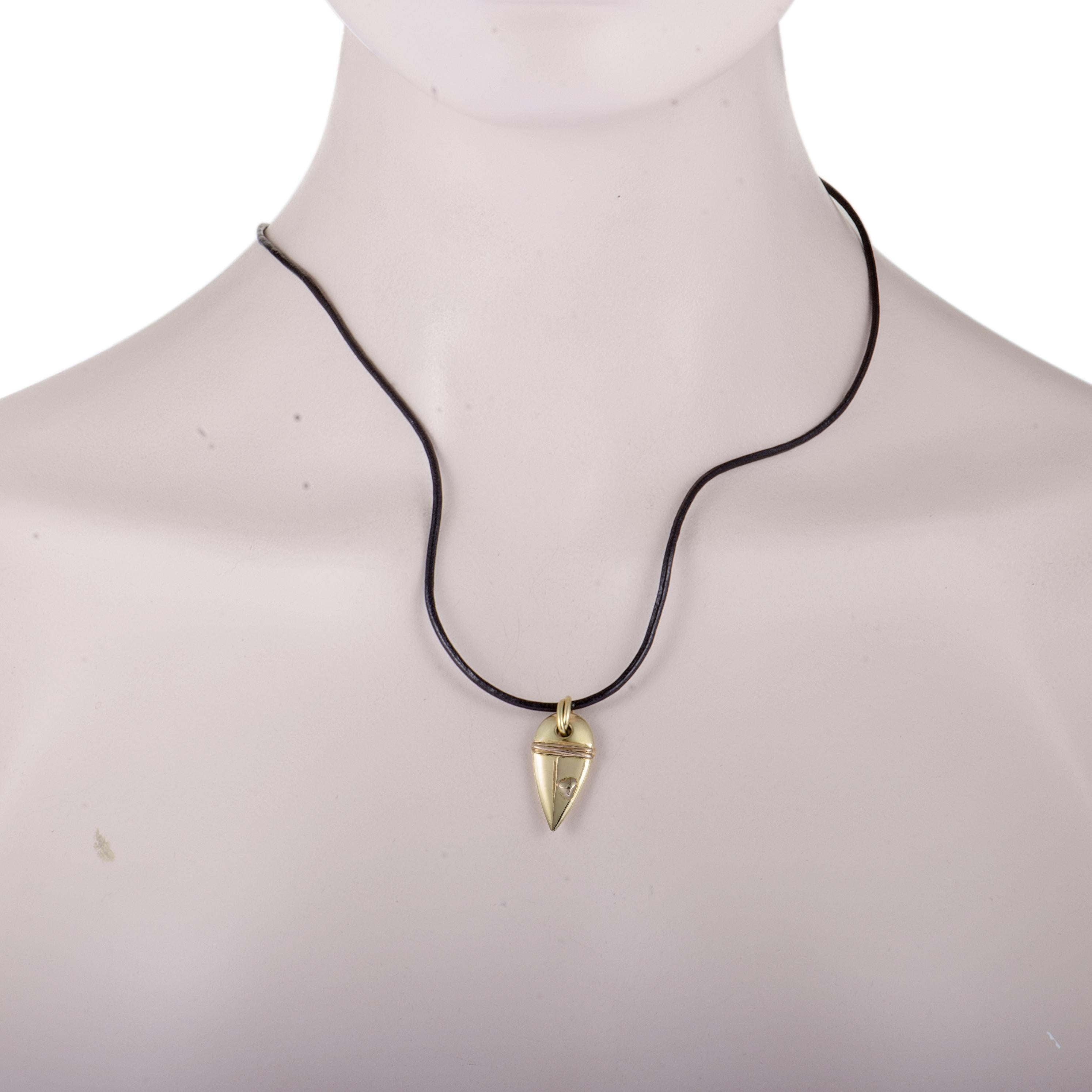 Nouvelle Bague 18 Karat Gold Spike Pendant Black Leather Cord Necklace In Excellent Condition In Southampton, PA