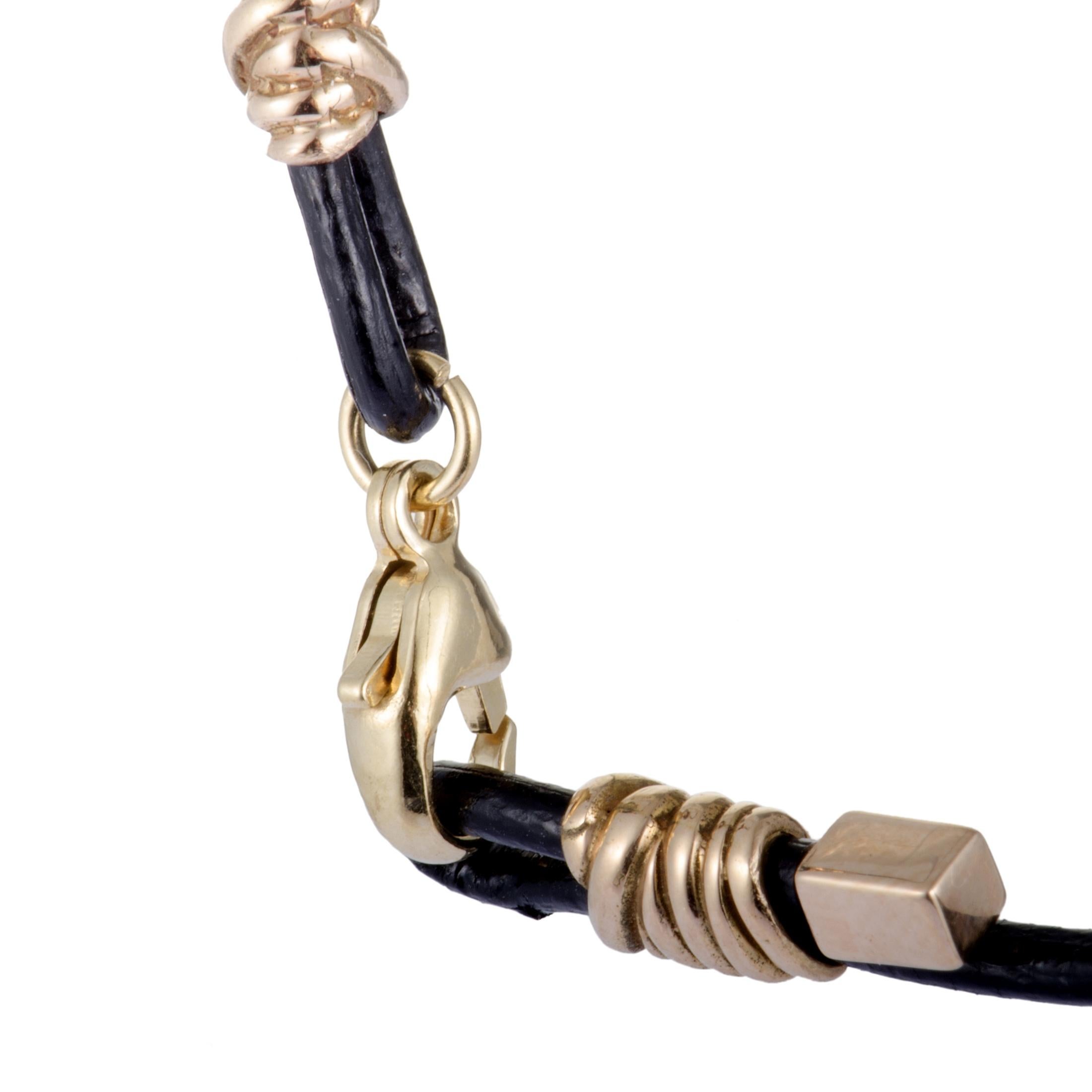 Women's Nouvelle Bague 18 Karat Gold Spike Pendant Black Leather Cord Necklace